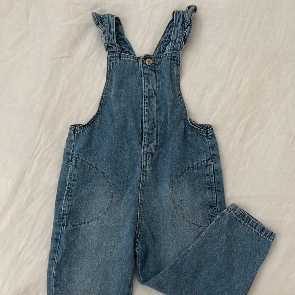 Zara denim toddler overalls with ruffle detail